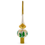 Lily of the Valley Flowers on Beige Mouth Blown Glass Christmas Tree Topper 11 Inches