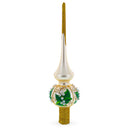 Lily of the Valley Flowers on Beige Mouth Blown Glass Christmas Tree Topper 11 Inches