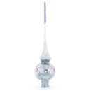 Dimensional White Jewels on Speckled Silver Mouth Blown Glass Christmas Tree Topper 11 Inches