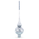 Dimensional White Jewels on Speckled Silver Mouth Blown Glass Christmas Tree Topper 11 Inches
