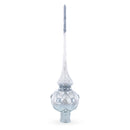 Dimensional White Jewels on Speckled Silver Mouth Blown Glass Christmas Tree Topper 11 Inches