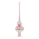 Dimensional Pink Flowers on Metallic Rose Pink Mouth Blown Glass Christmas Tree Topper 11 Inches