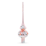 Dimensional Pink Flowers on Metallic Rose Pink Mouth Blown Glass Christmas Tree Topper 11 Inches