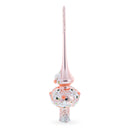 Dimensional Pink Flowers on Metallic Rose Pink Mouth Blown Glass Christmas Tree Topper 11 Inches