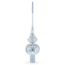Dimensional White Jewels Star on Glossy Silver Mouth Blown Glass Christmas Tree Topper 11 Inches