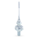 Dimensional White Jewels Star on Glossy Silver Mouth Blown Glass Christmas Tree Topper 11 Inches