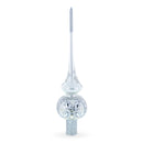 Dimensional White Jewels Star on Glossy Silver Mouth Blown Glass Christmas Tree Topper 11 Inches