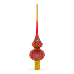Radiant Jeweled Snowflake on Red Blown Glass Christmas Tree Topper 11 Inches