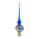 Royal Blue and Gold Floral Majesty Glass Christmas Tree Topper 11 Inches