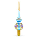 Elegant Blue and Purple Jewel-Encrusted Blown Glass  Tree Topper 11 Inches
