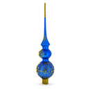 Golden Swirls on Blue Double Ball Blown Glass Christmas Tree Topper 16 Inches