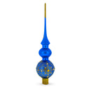 Golden Swirls on Blue Double Ball Blown Glass Christmas Tree Topper 16 Inches