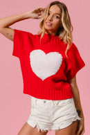 BiBi Rib Banded Heart Pattern Valentines Sweater