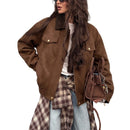 Stylish Lapel-collar Loose-fitting Womens Coat