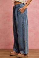 SO ME Mid Rise Ruffled Front Elastic Wide Leg Jeans