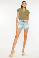 Kancan High Rise Raw Hem Denim Shorts