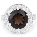 4.52 Carat Genuine Smoky Quartz and White Topaz .925 Sterling Silver Ring
