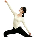 Small V-neck Pleated-waist Long-sleeve Womens Top