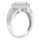 .925 Sterling Silver 1/3 Cttw Invisible Set Princess-Cut Diamond Rhombus and Beaded Halo Ring (H-I Color, SI1-SI2 Clarity) - Ring Size 7