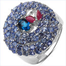 3.31 Carat Genuine London Blue Topaz , Ruby & Tanzanite .925 Sterling Silver Ring