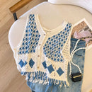 Vintage Diamond-Pattern Tassel Knitted Vest For Women