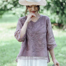 Machine Embroidery Cotton And Linen Shirt For Women