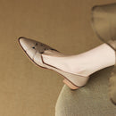 First Layer Cowhide Low-cut Chunky Heel Shoes