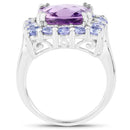6.63 Carat Genuine Amethyst and Tanzanite .925 Sterling Silver Ring