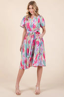 Lime 'N' Chili Watercolor Print Tie Front Midi Dress