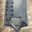 High-waisted Vintage Washed-blue Button-fly Straight-leg Jeans