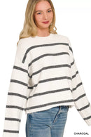 Zenana Wool Blend Striped Sweater