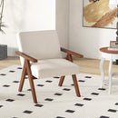 Modern Accent Chair Linen Fabric Armchair with Solid Acacia Wood Frame