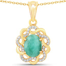 2.78 Carat Genuine Emerald and White Topaz .925 Sterling Silver Pendant