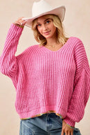 BiBi V-Neck Sweater with Colorful Trim
