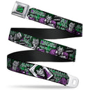 HAHA Stacked Full Color Black Gray Green Seatbelt Belt - The Joker 4-Poses/Joker Card HAHA/Smile/BANG! Grays/Greens/Purples Webbing