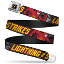 Flash Logo4 Full Color Black Yellow Red Seatbelt Belt - The Flash Running Poses LIGHTNING STRIKES Grays/Red/Yellow Webbing