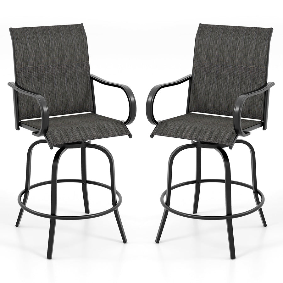 2 Pieces 360 Rotating Bar Stool Set with Armrests for Patio