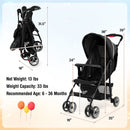 Toddler Travel Stroller for Airplane with Canopy and Adjustable Backrest-Black