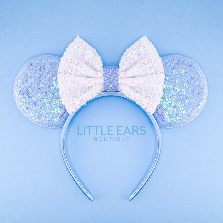 Blue & White Bow Iridescent Ears