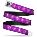 Superman Black Silver Seatbelt Belt - Superman Logo in Heart Purple/White/Pink Webbing