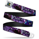 TEEN TITANS GO! Full Color Black Blue Yellow Seatbelt Belt - RAVEN/Trigon/Ghosts Cemetery Poses Purples Webbing