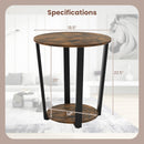 2-tier Round End Table with Storage Shelf & Metal Frame