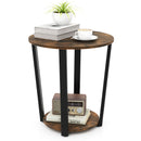 2-tier Round End Table with Storage Shelf & Metal Frame