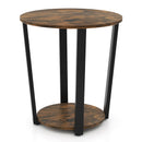2-tier Round End Table with Storage Shelf & Metal Frame
