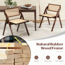 Foldable Dining Chairs Set of 2 with Woven Rattan Backrest