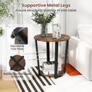 2-tier Round End Table with Storage Shelf & Metal Frame
