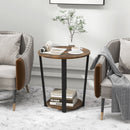 2-tier Round End Table with Storage Shelf & Metal Frame