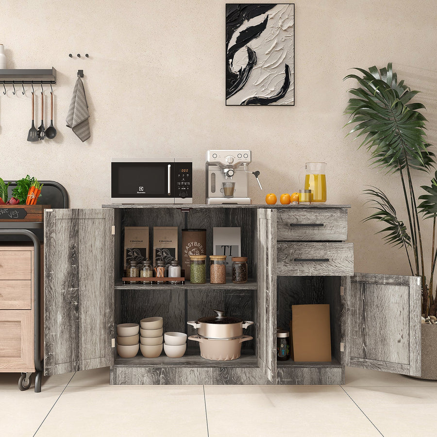Buffet Storage Cabinet Kitchen Sideboard with 2 Drawers-Gray