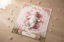 Personalized Baby Milestone Blanket with Name - Butterfly Garden Design with Month Numbers, Meadow Border, and Baby Name on Cream Oval Plaque - Newborn Photoshoot Prop