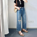 Comfortable Casual Washed Versatile Blue Capri-length Jeans For Outerwear
